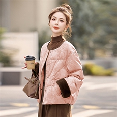 高端设计感立领拼接羽绒服女2025年冬季新款小个子白鸭绒短款，女装羽绒服，沁沁公主