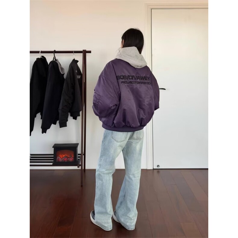 美式复古刺绣棒球棉服外套男女潮牌Cleanfit短宽飞行夹棉夹克外套,男装夹克,星座506A