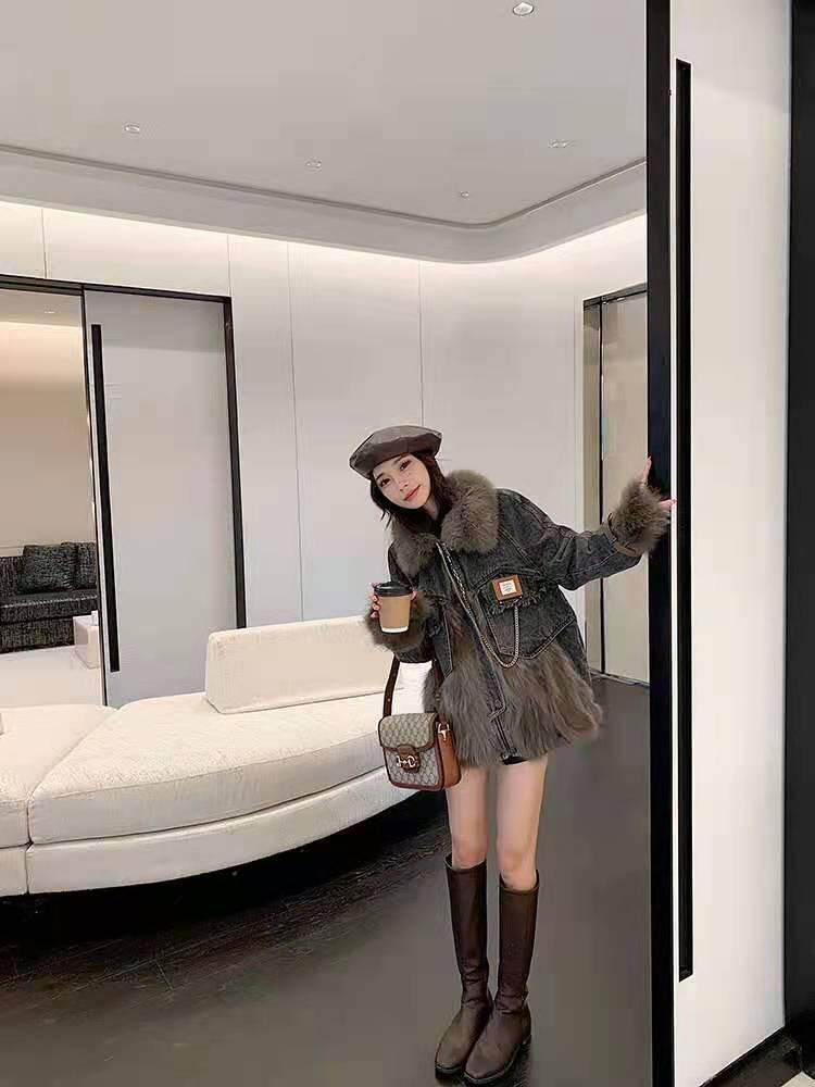带链带真狐狸毛领拼接貉子毛内胆90%羽绒皮草派克服,女装皮草,L·H·X