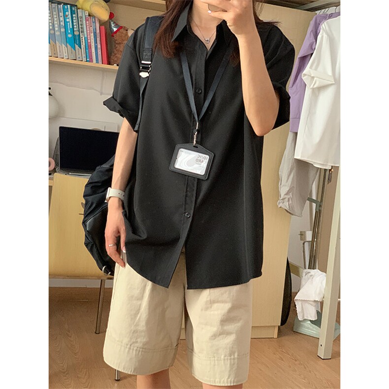 薄款冰丝短袖衬衫男简约纯色垂感休闲痞帅衬衣CS288-P20,男装T恤,星座301C-5