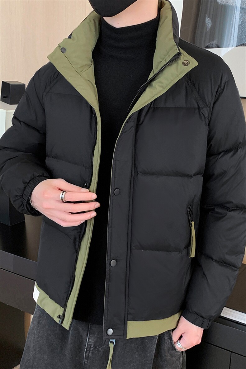 港风时尚拼色拉链口袋羽绒服男2024秋季新款休闲宽松立领羽绒服,男装羽绒服,电商A409-1