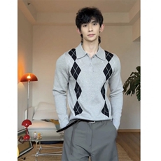 出货菱格针织Polo阿尔盖提花针织衫miu系长袖ZZS144p65，男装Polo衫，电商D256-3(原A064-3)