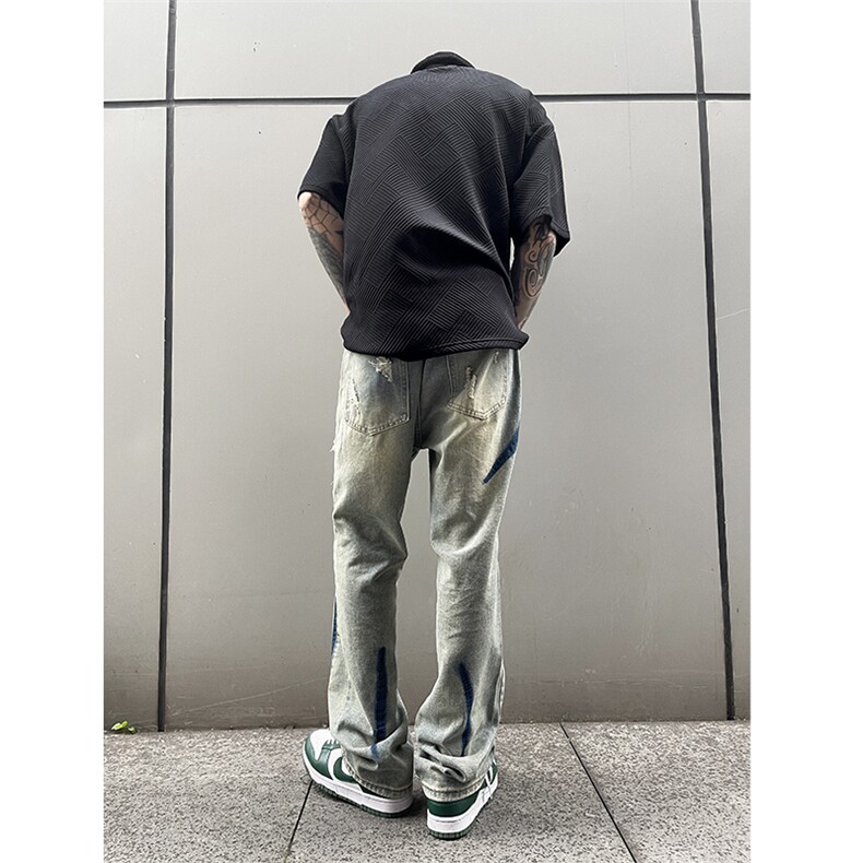 B221美式ins高街小众个性男女破洞牛仔裤LK23001-P65控88，男装牛仔裤，电商B221