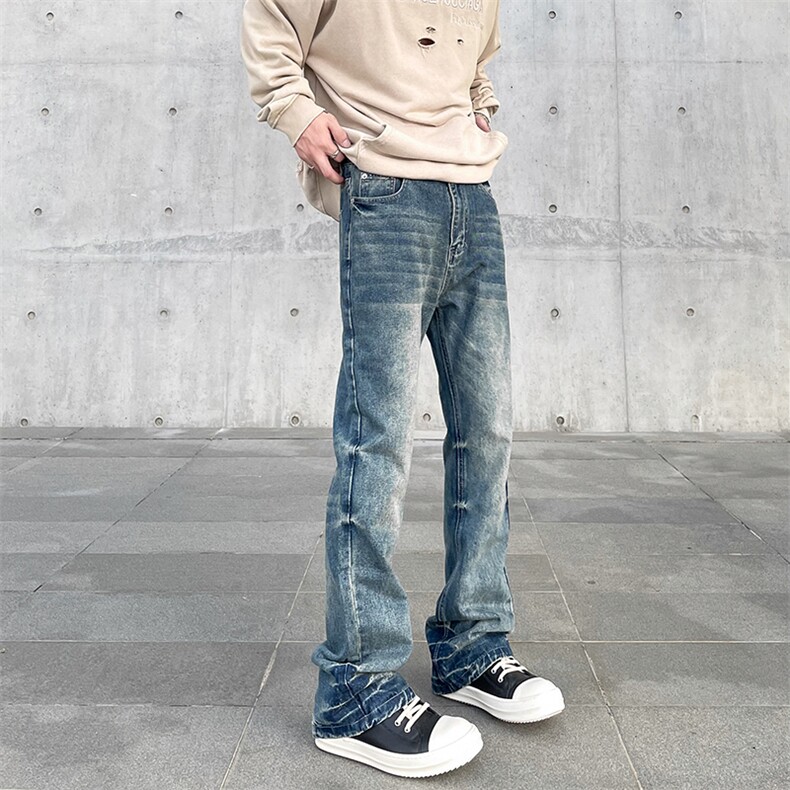 现货美式复古水洗做旧cleanfit牛仔裤男直筒微喇高街vibe风显瘦长,男装牛仔裤,星座218-1（原230）