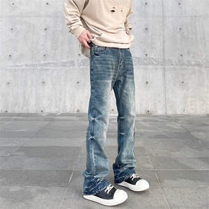 现货美式复古水洗做旧cleanfit牛仔裤男直筒微喇高街vibe风显瘦长图片
