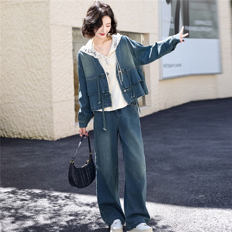 春装女2025年新款时尚套装新中式气质减龄休闲牛仔超火三件套女装,女装套装/套裙,欣品汇