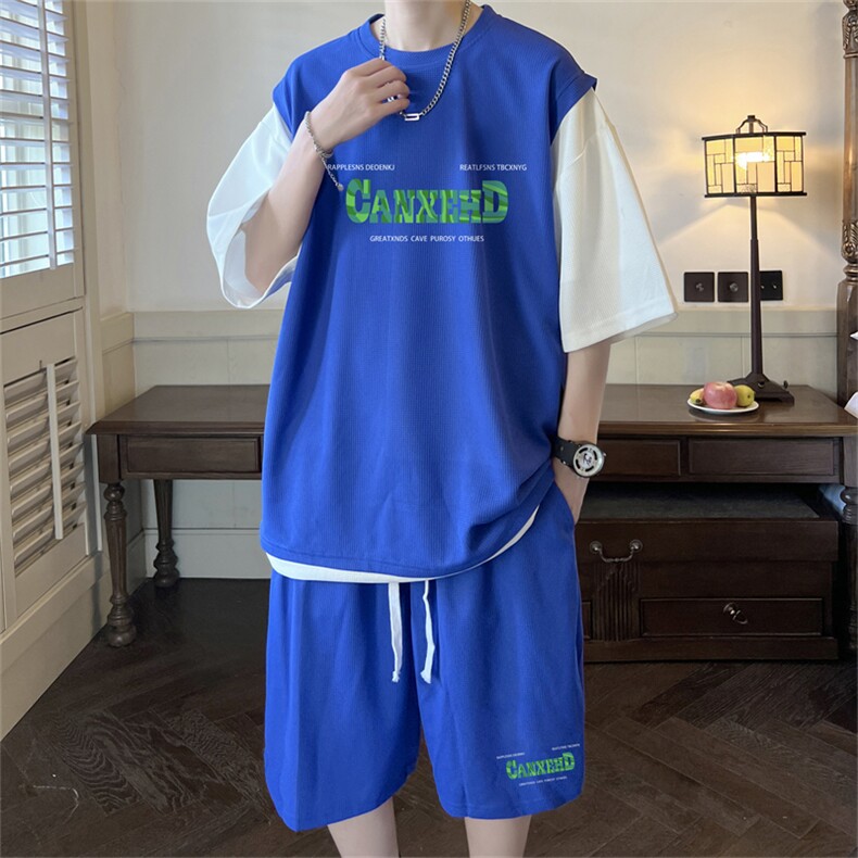 华夫格套装潮流休闲短袖短裤两件套FTZ3055-P55控78,男装牛仔裤,电商B370