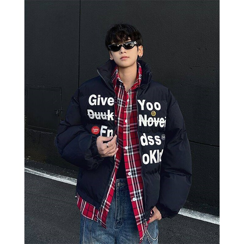 假两件棉服男士韩版潮流高街字母2024冬季ins棉衣外套MF328-P93,男装棉衣,星座412-2