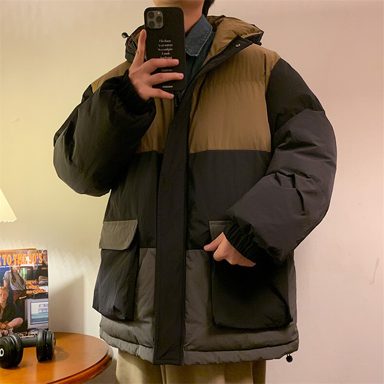 港风2026新品冬季宽松情侣装撞色棉衣棉服冬装加厚外套D008-P100,男装棉衣,星座717