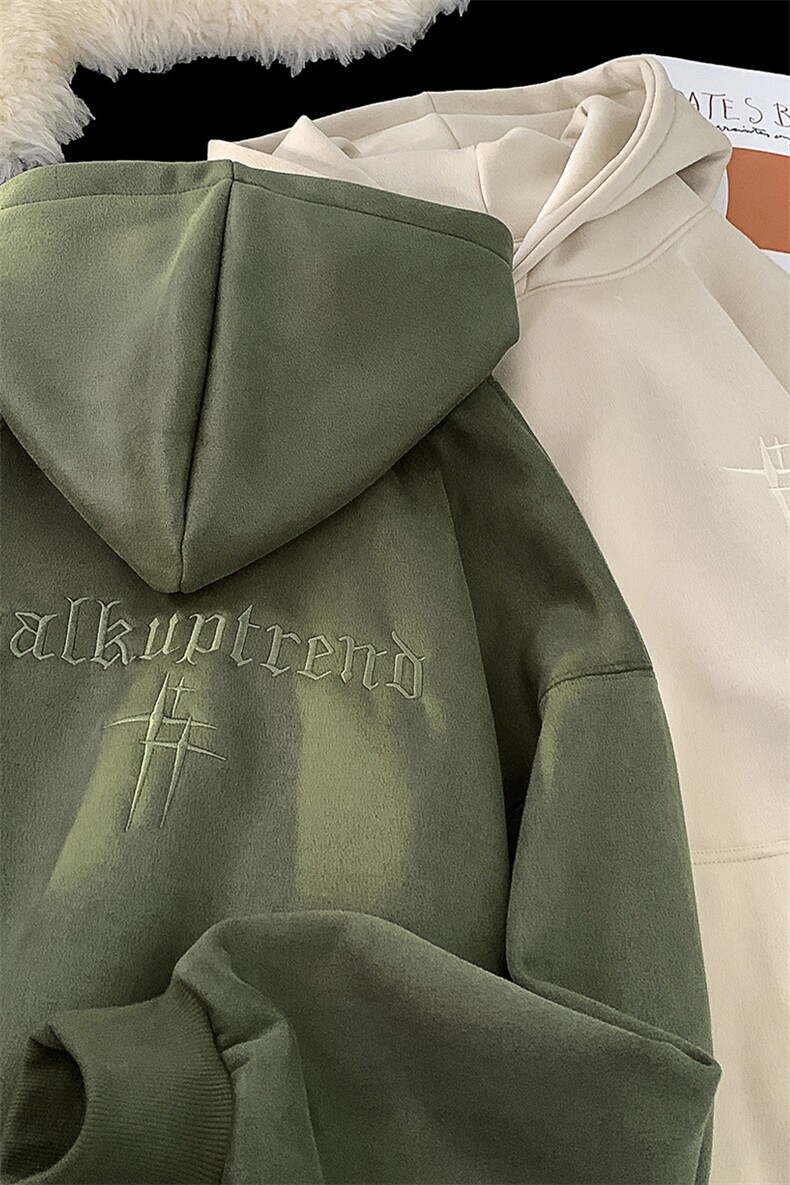 wassuphappy重磅麂皮绒卫衣男款春秋季潮牌痞帅衣服宽松连帽外套,男装卫衣,星座416B-1