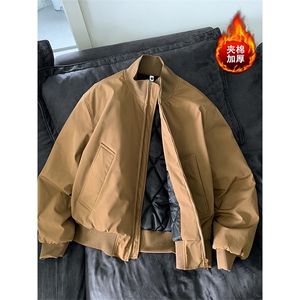 美式立领白鸭绒保暖飞行夹克男冬季潮牌宽松廓形双拉链羽绒服外套图片