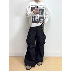 高街潮牌字母长袖T恤男女春秋纯棉宽松慵懒风圆领上衣，男装T恤，星座516A