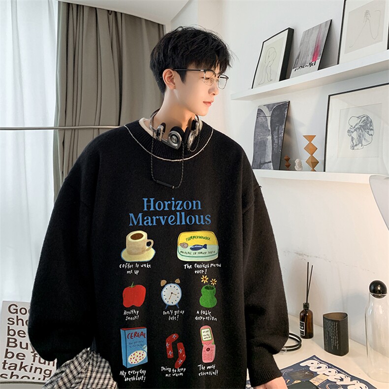 假两件毛衣男大码加绒针织衫男毛线衣M80356-P55 加绒P70图片