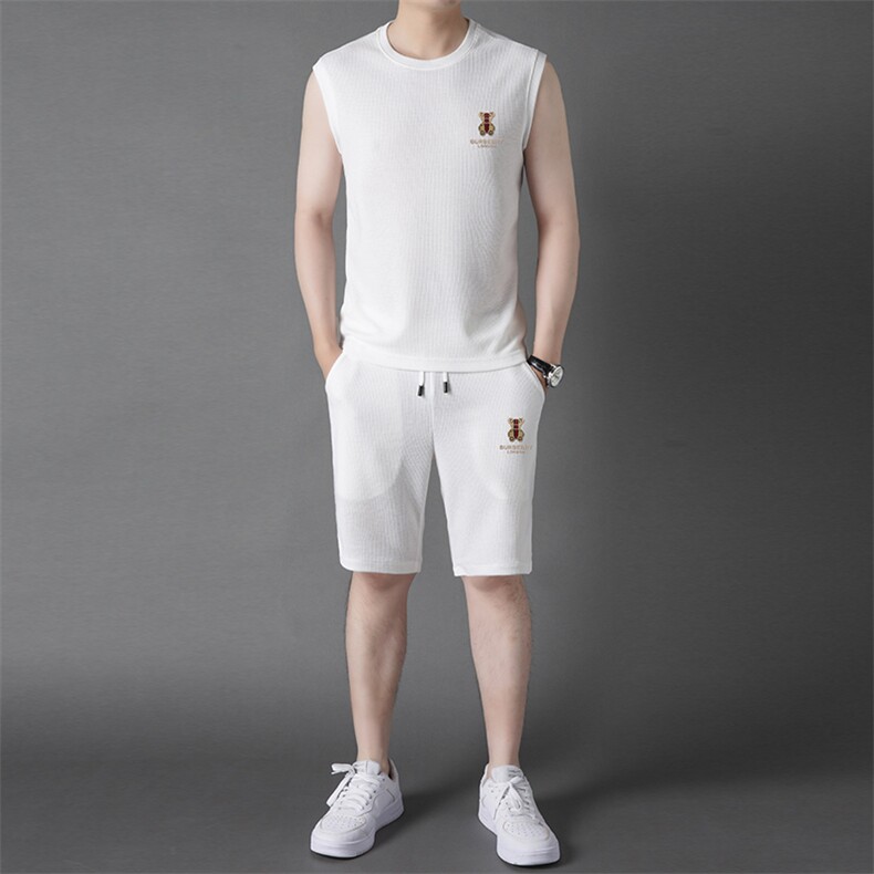 男士2023年夏季新款运动套装无袖短裤T恤卫裤二件套,男装休闲套装,电商B360