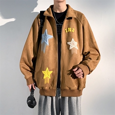 J6618P68光影墙抖音高品质星星印花宽松麂皮绒翻领夹克外套，男装夹克，电商A026-1