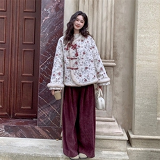 新中式风印花羽绒服两件套女加厚阔腿裤，女装羽绒服，2C120