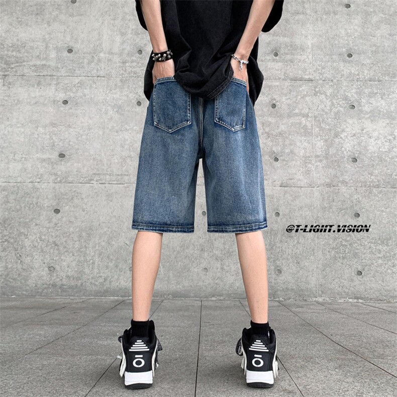 B221美式ins高街暗黑小众个性款牛仔短裤五分裤LK23100-P60控78,男装牛仔裤,电商B221