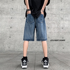 B221美式ins高街暗黑小众个性款牛仔短裤五分裤LK23100-P60控78，男装牛仔裤，电商B221