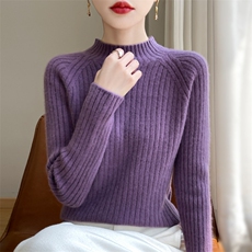 25秋冬100%纯羊毛衫女一线成衣坑条半高领加厚毛衣宽松羊绒衫上衣，女装羊毛衫，九嘉羊绒