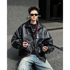 两面穿格子皮衣外套男女春秋高级感机车PU皮夹克上衣JK09352-P85，男装夹克，星座308B-1