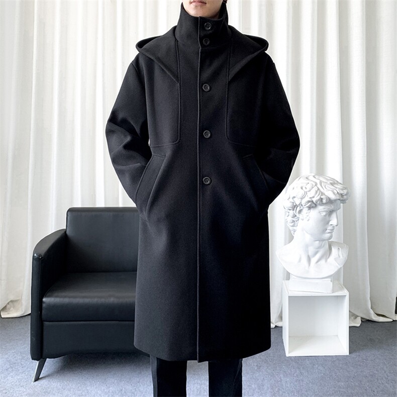 原创毛呢大衣男中长款风衣男长款双领连帽外大F6266批125爆景B,男装风衣,星座401