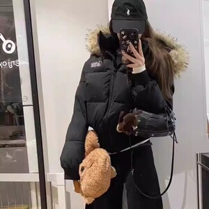 2025冬季新款短款皮草连帽羽绒服女收腰显瘦高级感大毛领羽绒外套图片