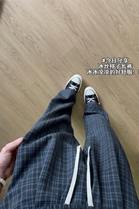 XK468-2JR-P38加绒秋冬灰色格子裤男松弛感美式休闲阔腿直筒裤图片