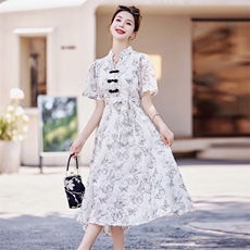 现货！2024夏装新款新中式印花流苏连衣裙，女装连衣裙，橙子家