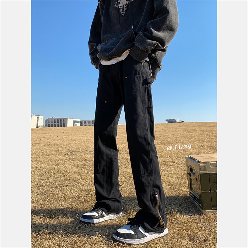 高街牛仔裤黑白色拉链款微喇叭裤715-6-BX08P65（控88）,男装牛仔裤,星座715-6