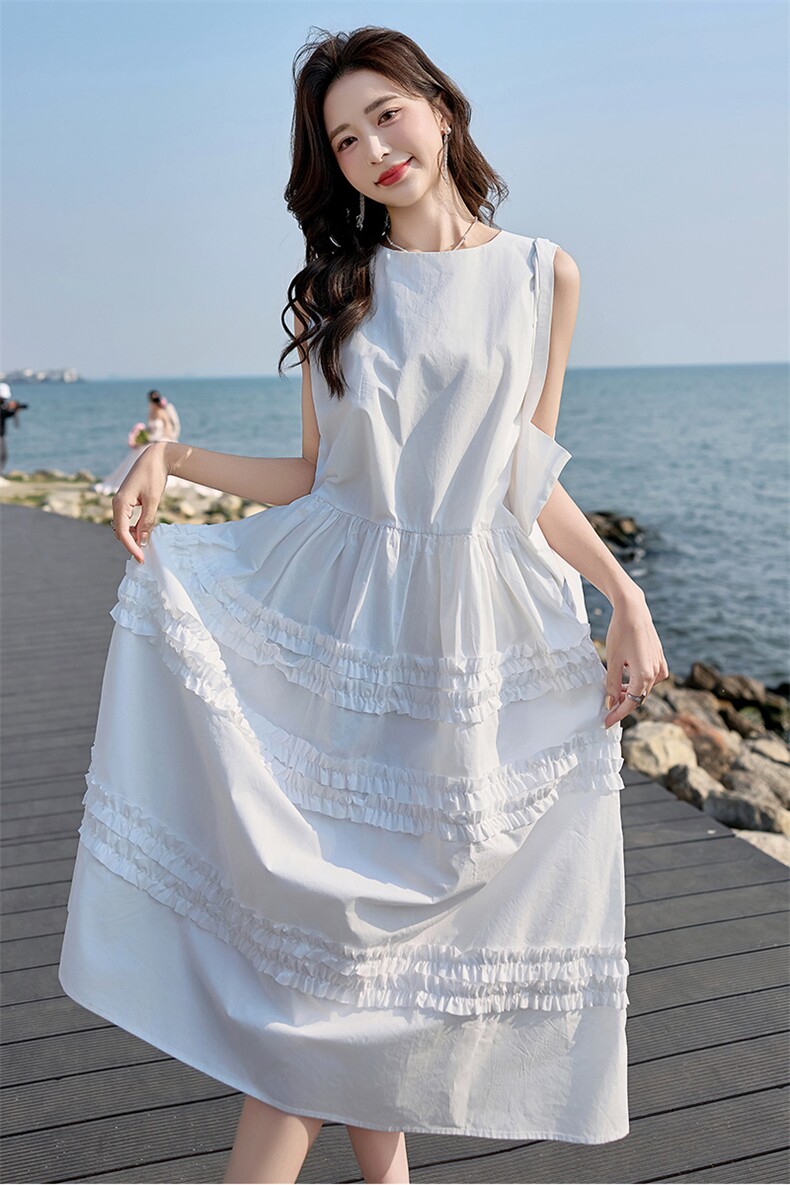 耳边圆领层次无袖女夏季新款减龄显瘦加包包背心裙中国2025,女装连衣裙,潮流依族