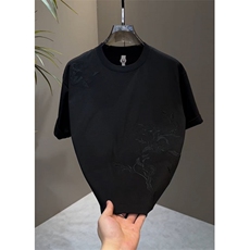 2026夏季新款时尚风刺绣设计短袖T恤男士圆领纯棉休闲百搭半袖，男装T恤，星座506A