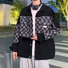 情侣装工装夹克春秋季ins反光棋盘格潮牌上衣外套男W3507-P65，男装夹克，星座512-2