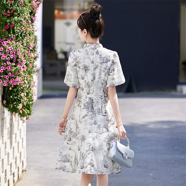 新中式国风连衣裙女2024夏季新款高级感气质年轻款水墨画改良旗袍,商品下架区,韩然一族