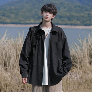 秋季新款纹理感纯色时尚长袖大码翻领衬衫外套男C5461-特P38控75图片