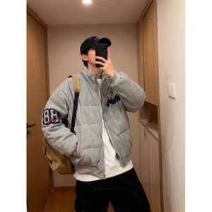 美式高街复古灯芯绒冬季刺绣立领棉服男女潮牌宽松面包服情侣外套图片
