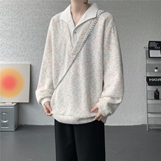 美式男士卫衣慵懒风彩点假两件翻领毛衣外衣宽松休闲针织衫，男装针织衫/毛衣，电商B319