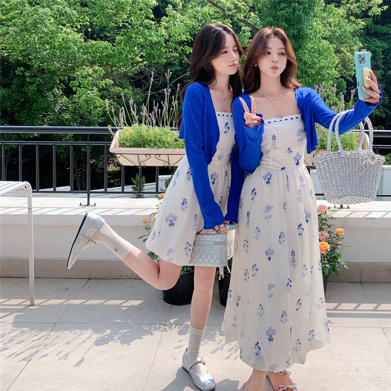 【度假风】吊带碎花连衣裙+防晒小开衫A231长P155k230短P150K225,女装套装/套裙,2D148