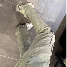潮牌时尚炸街裤子男款美式高街火焰黄泥直筒牛仔裤夏季薄款微喇裤，男装牛仔裤，星座516A