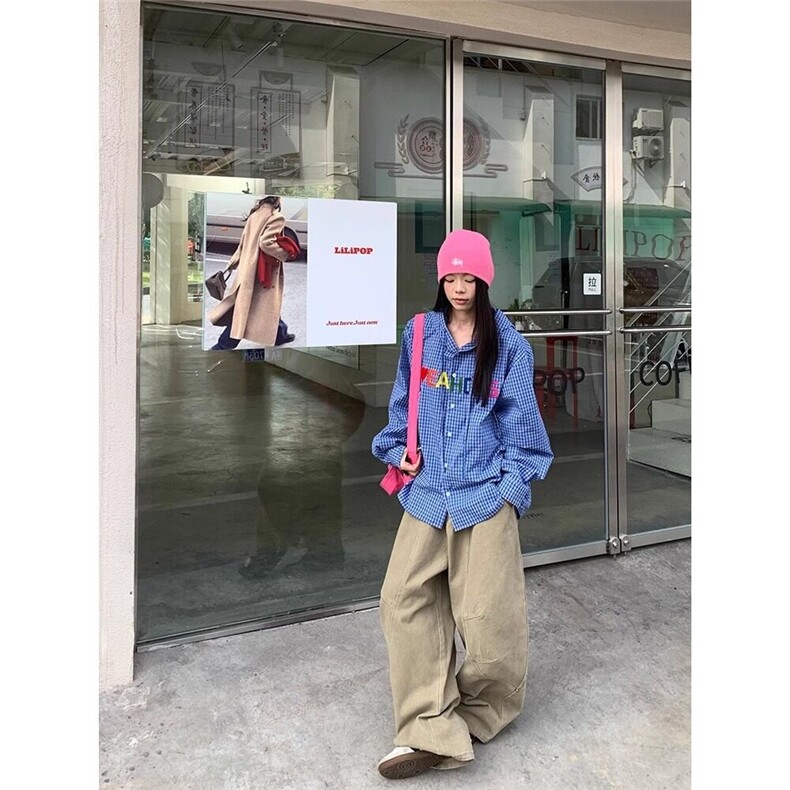 EAHO美式复古多巴胺廓形弯刀裤男女宽松休闲直筒阔腿工装长裤,男装牛仔裤,星座506A