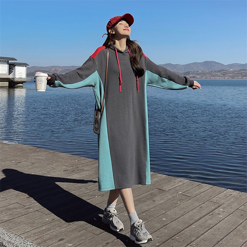 小众设计不撞款卫衣连衣裙女春秋2025新款超好看休闲运动宽松长裙,女装连衣裙,2C088