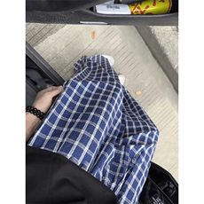 美式高街潮牌男女泡泡格子休闲裤直筒宽松慵懒显瘦阔腿休闲长裤子，男装休闲裤，电商A486