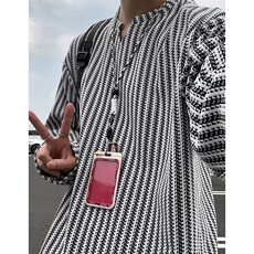 美式高街千鸟格子长袖T恤男女亨利V领英伦雅痞休闲宽松长袖打底衫，男装T恤，电商A443