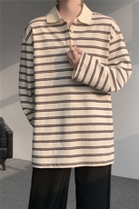 8XL-M条纹定律polo衫男翻领长袖t恤大版宽松上衣CX3011-P39，男装T恤，电商D206-1