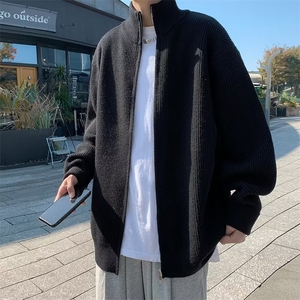 开衫毛衣男秋冬加厚慵懒立领针织衫潮牌日系拉链外套MY0163-P55,拉链领针织衫搭配视频图片