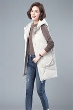 羽绒棉马甲外套女中长款2021年新款秋冬韩版宽松外穿百搭轻薄马夹，女装棉衣/棉服，伊满意