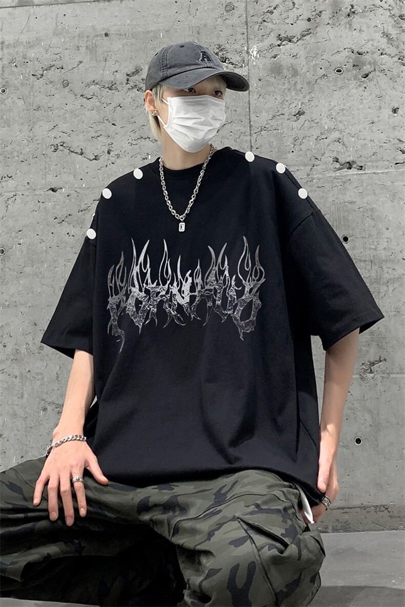 B239-1267-P38火焰个性印花夏季重磅短袖T恤男落肩袖体恤半袖,男装T恤,星座514-2(原B239)
