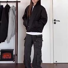 工装拉链加厚夹克棉衣男女同款重磅立领高级感vibe风短款棉服，女装棉衣/棉服，星座506A