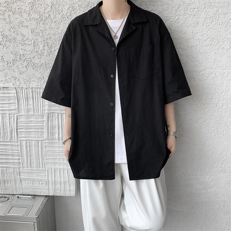 8XL-M亚麻短袖衬衫男夏薄款宽松休闲百搭大码半袖衬衣DC28002P50,男装衬衫,电商B312