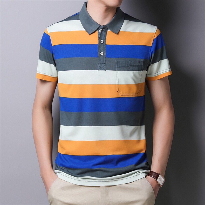 百搭时尚polo男士短袖上衣条纹夏季宽松中年潮流T恤HM1701-P55，男装Polo衫，星座1105-3