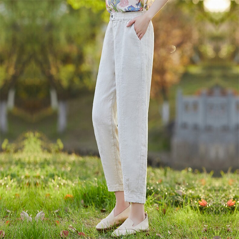 2026年夏季苎麻小脚裤苎麻棉,女装休闲裤,江南依恋